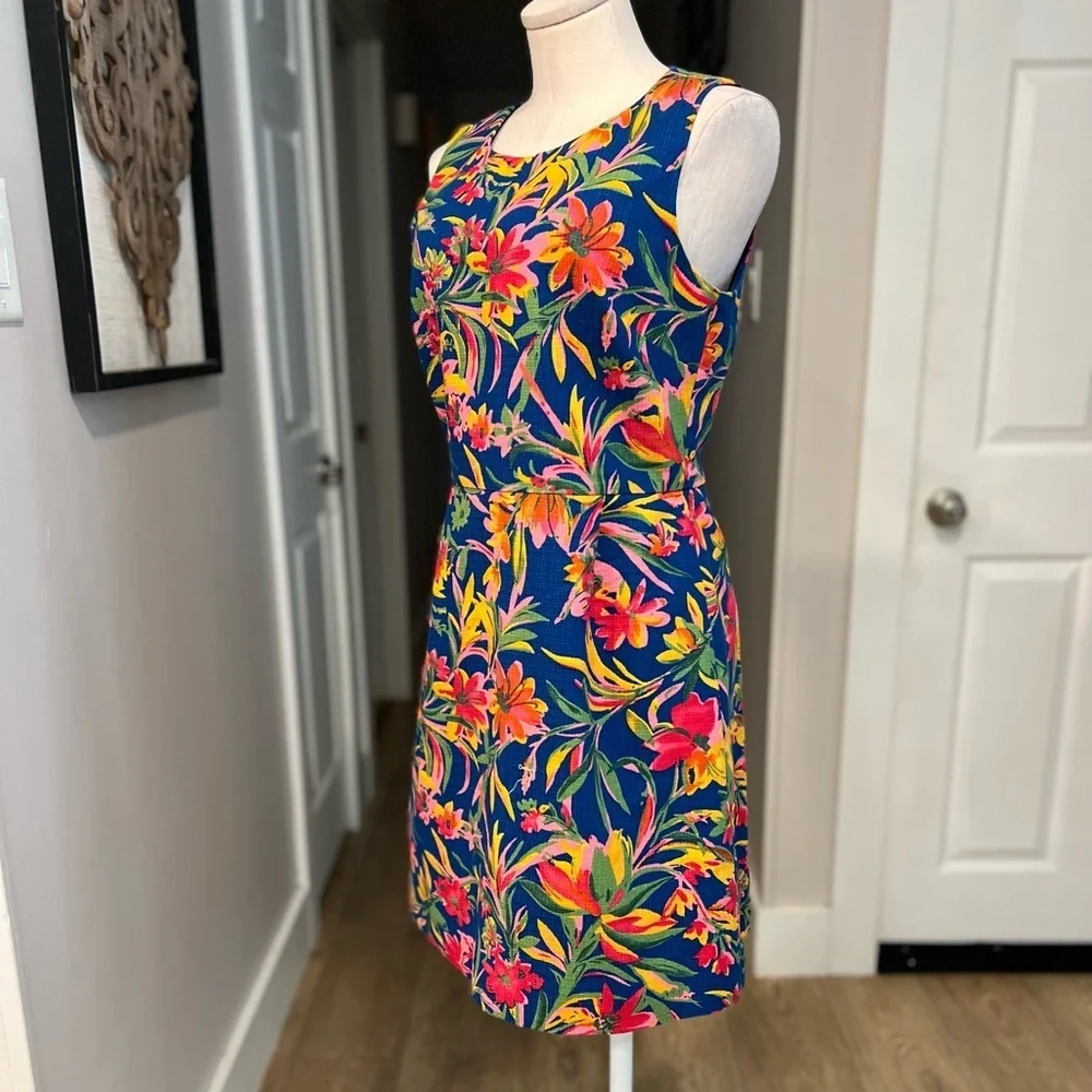 J. CREW colorful tropical sleeveless sheath cotton dress - Picture 2 of 13